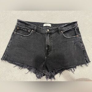 A&F curve love high waisted denim shorts with raw hem, size 33- lightly worn